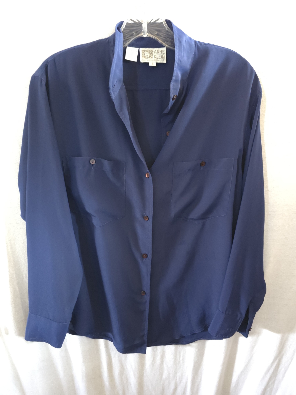 Anne Klein Deep Blue Button-Down Shirt Blouse